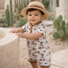 Load image into Gallery viewer, Baby Boy Shorty Romper – Bamboo Cactus Trails Henley Outfit

