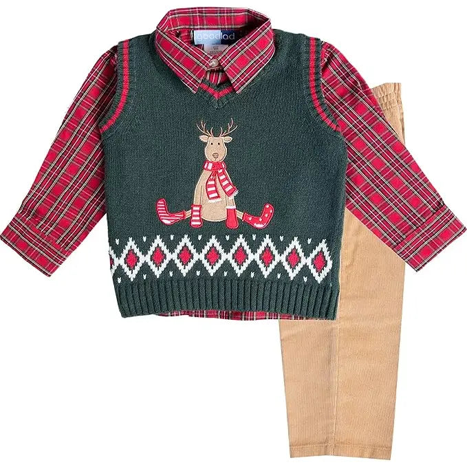 Good Lad Infant Boys Green Christmas Sweater Vest Set