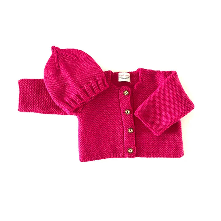 Merino-Set for Newborn Babies (Pink-Cardigan & Cap)