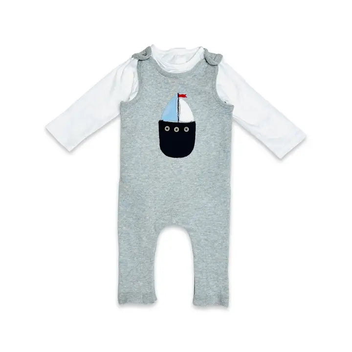 Boat Embroidered Pocket Baby Overall Set (Organic Cotton)