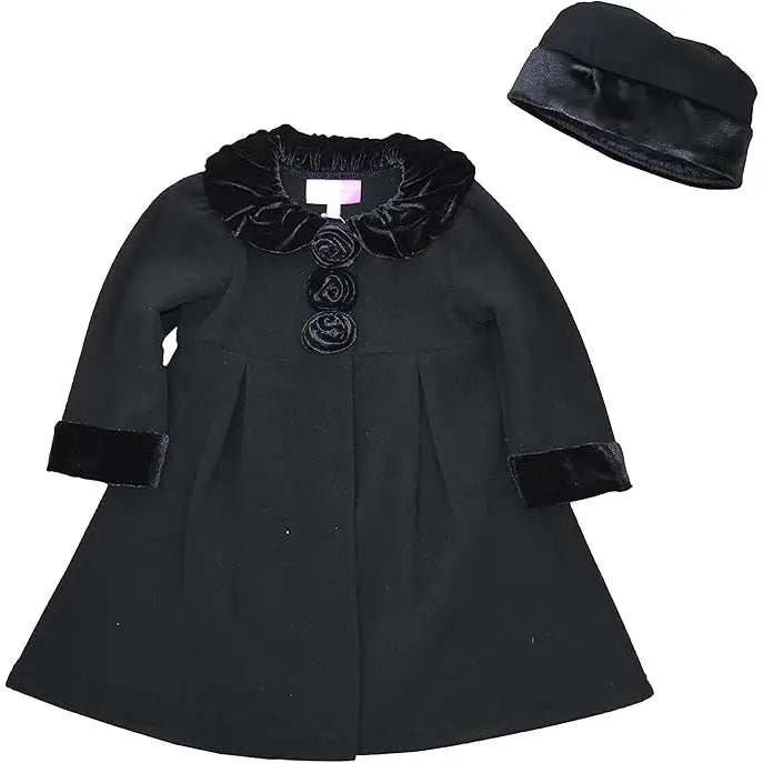 Good Lad Toddler Girls Elegant Dressy Fleece Coat with Hat (Black)