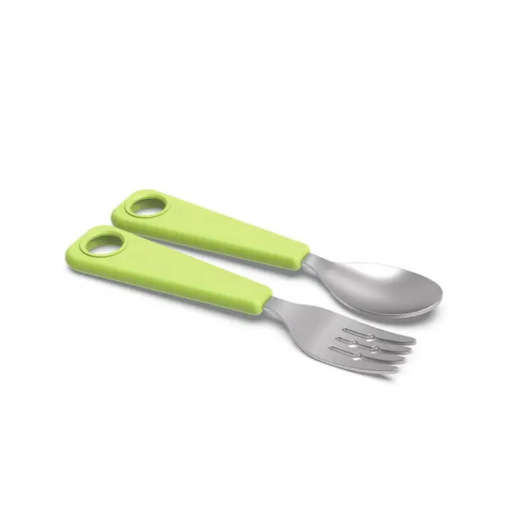 FlexWarez Toddler and Kids Stainless Spoon & Fork Set (green)
