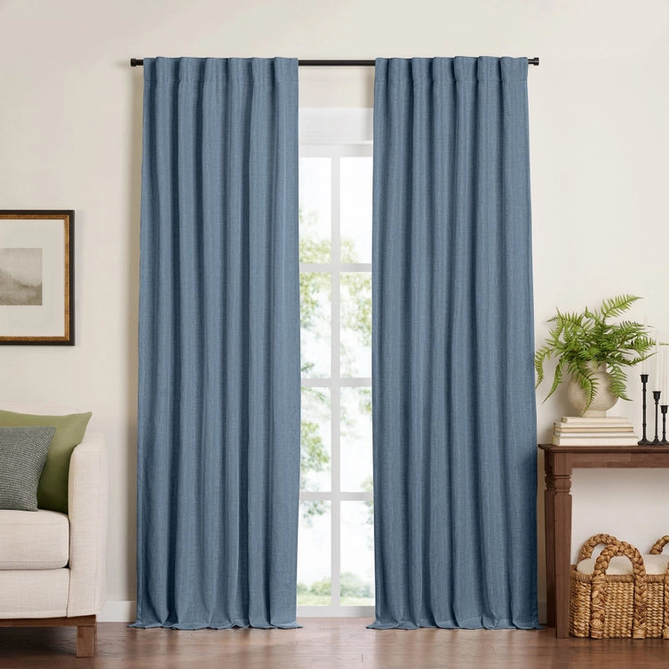 Harrow Solid Texture Blackout Window Curtain Panel (Blue)