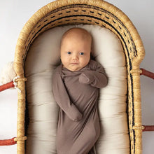 Load image into Gallery viewer, Three little tots- Cocoa Brown Ribbed Knotted Newborn Baby Gown with Hat
