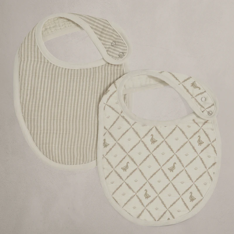 'Bear' Stripes & 'Duck' - Premium Muslin Bib 2-Pack