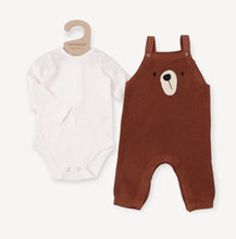 Load image into Gallery viewer, Bear embroidered baby overall knit romper plus body suit set
