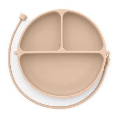 DropLess Plate: Silicone Suction Plate + Utensil Attachment (Beige)