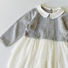 Load image into Gallery viewer, Milan white peter pan 2 tier tutu sweater knit baby dress grey heather (Copy)
