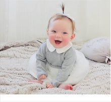 Load image into Gallery viewer, Milan white peter pan 2 tier tutu sweater knit baby dress grey heather (Copy)
