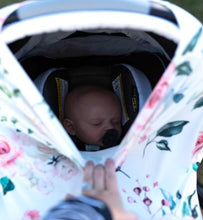 Load image into Gallery viewer, Peach floral infant baby car seat-nursing cover
