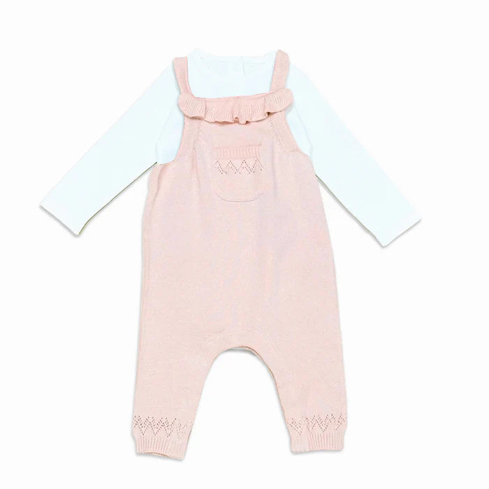 Ruffle Pointelle Knit Baby Overall & Bodysuit SET (Organic Cotton)