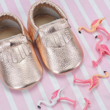 Rose gold baby moccasin