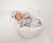 Load image into Gallery viewer, Rose stripe baby gown and bow headband
