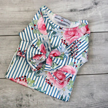 Load image into Gallery viewer, Rose stripe baby gown and bow headband
