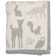 Load image into Gallery viewer, Woodland animals cotton knit baby blanket
