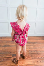 Load image into Gallery viewer, Hot-Pink Floral Ruffled Racer-Back Romper 3-6 mos
