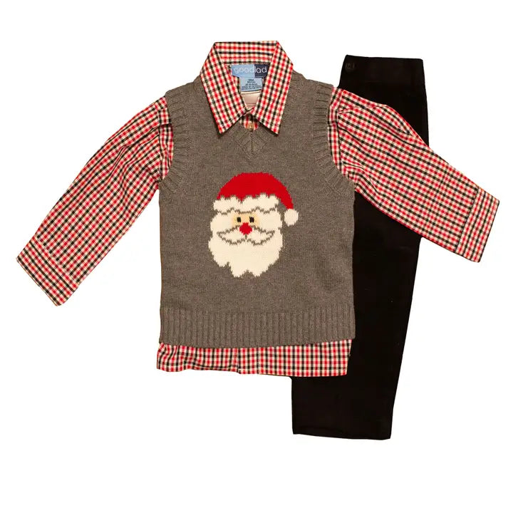 Good Lad Toddler Boys Grey Santa Intarsia Sweater Set