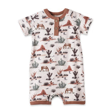 Load image into Gallery viewer, Baby Boy Shorty Romper – Bamboo Cactus Trails Henley Outfit
