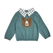 Load image into Gallery viewer, Bear Check Collar Pullover Baby Sweater (Organic Cotton)
