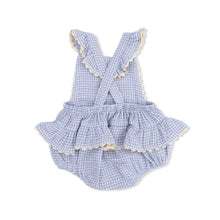 Load image into Gallery viewer, Micro Gingham Blue Blizzard - Ric Rac Ruffle Sunsuit
