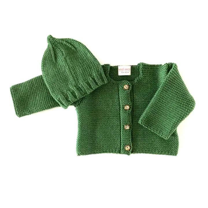 Merino-Set for Newborn Babies (Green-Cardigan & Cap)