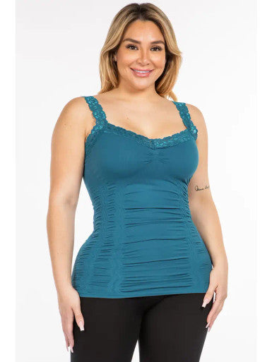 Seamless Laced Cami Corset (Plus Size Assorted ) - Peacock