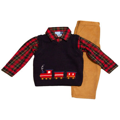 Good Lad Infant Boys Navy Train Intarsia Sweater Vest Set