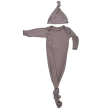 Load image into Gallery viewer, Three little tots- Cocoa Brown Ribbed Knotted Newborn Baby Gown with Hat
