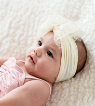 Load image into Gallery viewer, Baby Bling® Tulle FAB® Soft Nylon Headband With Tulle Bow (Princess Ivory)
