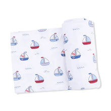 Load image into Gallery viewer, Bubbly Sailboats Blue - Swaddle Blanket
