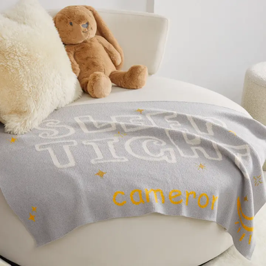 Baby Sleep Tight Personalized Blanket (Light Grey/White/Straw/Mango)