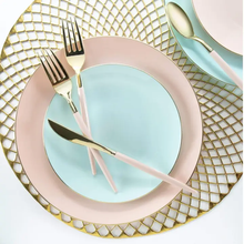 Load image into Gallery viewer, Round Mint • Gold Plastic Plates | 10 Pack

