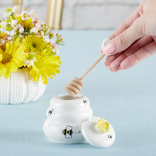 Load image into Gallery viewer, Sweet As Can Bee Ceramic Honey Pot with Wooden Dipper
