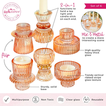 Load image into Gallery viewer, Vintage Ribbed Glass Rose Gold Candle/Candlestick Holders Set of 6 - Assorted
