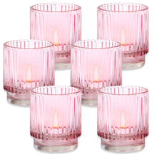 Load image into Gallery viewer, Ribbed Pink Glass Votive Candle Holder (Set of 6)
