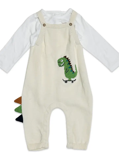 Dino Jacquard Knit Baby Overall Set (Organic Cotton)