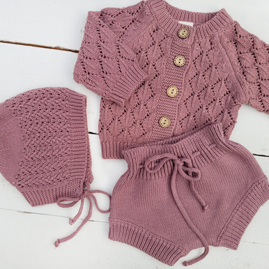 Diamond lace Knit Cardigan buttoned | Annie (Plum)