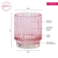 Load image into Gallery viewer, Ribbed Pink Glass Votive Candle Holder (Set of 6)

