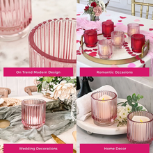 Load image into Gallery viewer, Ribbed Pink Glass Votive Candle Holder (Set of 6)
