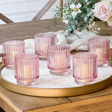 Load image into Gallery viewer, Ribbed Pink Glass Votive Candle Holder (Set of 6)
