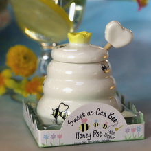 Load image into Gallery viewer, Sweet As Can Bee Ceramic Honey Pot with Wooden Dipper
