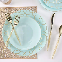 Load image into Gallery viewer, Round Mint • Gold Pattern Plastic Plates | 10 Pack
