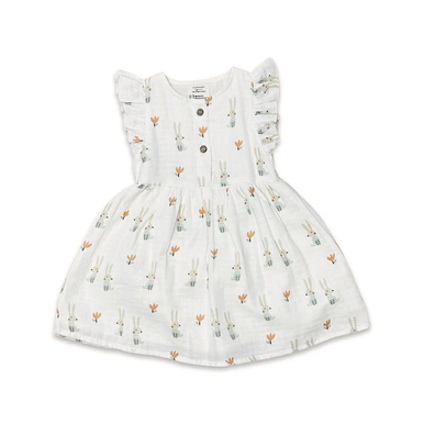 Bunny Ruffle & Button Flare Baby Dress+Bloomer (Organic Muslin)