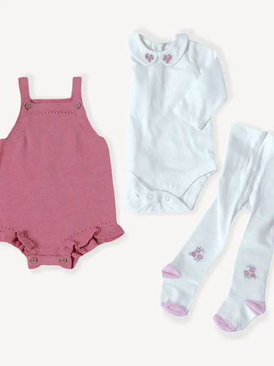 Rose Heather Knit Baby Romper+Bodysuit+Tights (3 Piece Set)