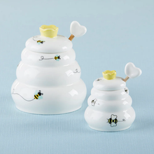 Load image into Gallery viewer, Sweet As Can Bee Ceramic Honey Pot with Wooden Dipper
