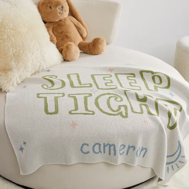 Baby Sleep Tight Personalized Blanket (White/Apple/Light Pink/Light Blue)