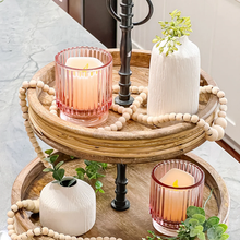 Load image into Gallery viewer, Ribbed Pink Glass Votive Candle Holder (Set of 6)
