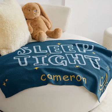 Baby Sleep Tight Personalized Blanket (Teal/Light Blue/Mango/Straw)