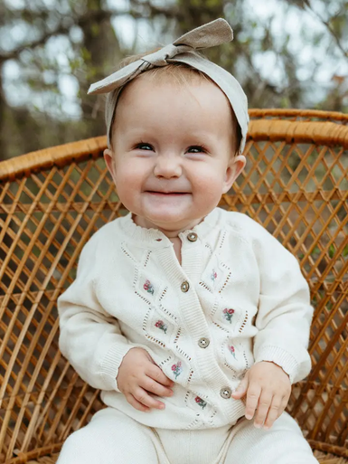 Floral Pointelle Knit Baby Cardigan (Organic Cotton)