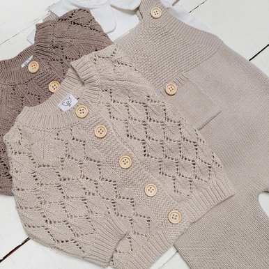 Diamond lace Knit Cardigan buttoned | Annie (Oatmeal)